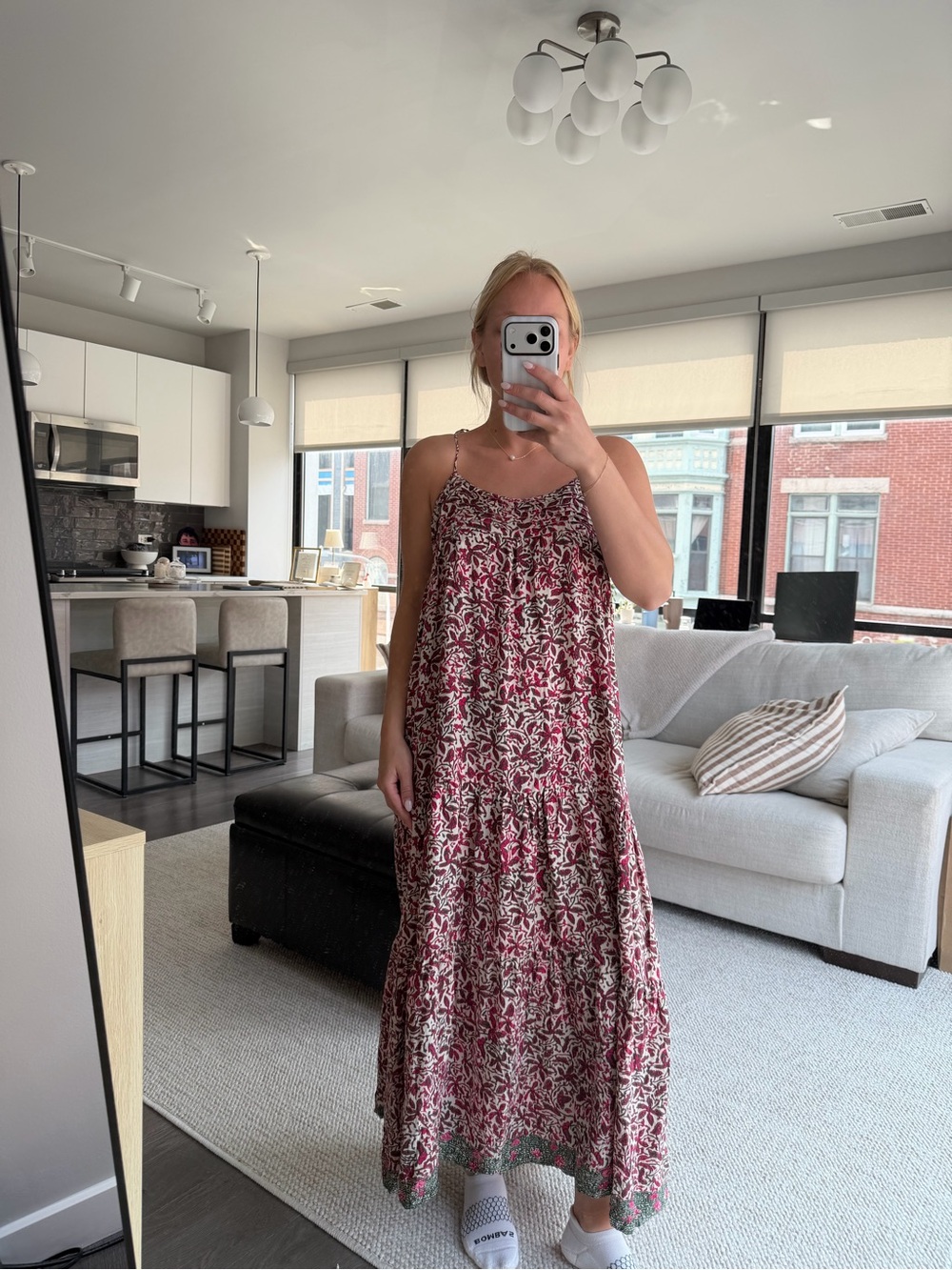 Natalie Martin Pink Floral Tiered Maxi Dress with Spaghetti Straps